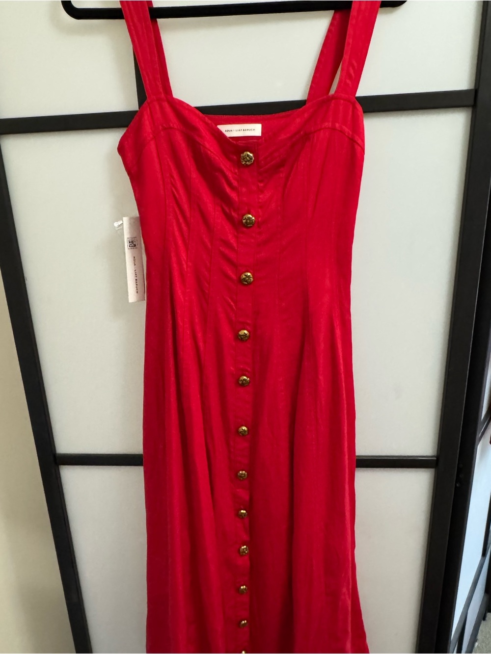 NWT Bloomingdale’s Aqua x Liat Baruch Vibrant Red Button-Front Midi Dress